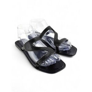 Steve Madden Women's Inspire Rhinestone Strappy Slide Sandals Black 7
